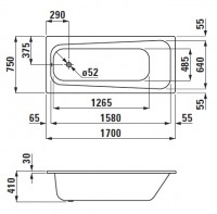 Laufen MODERNA PLUS vana ocelová 1700x410x750 mm, protihluková, bílá   H2251300000401